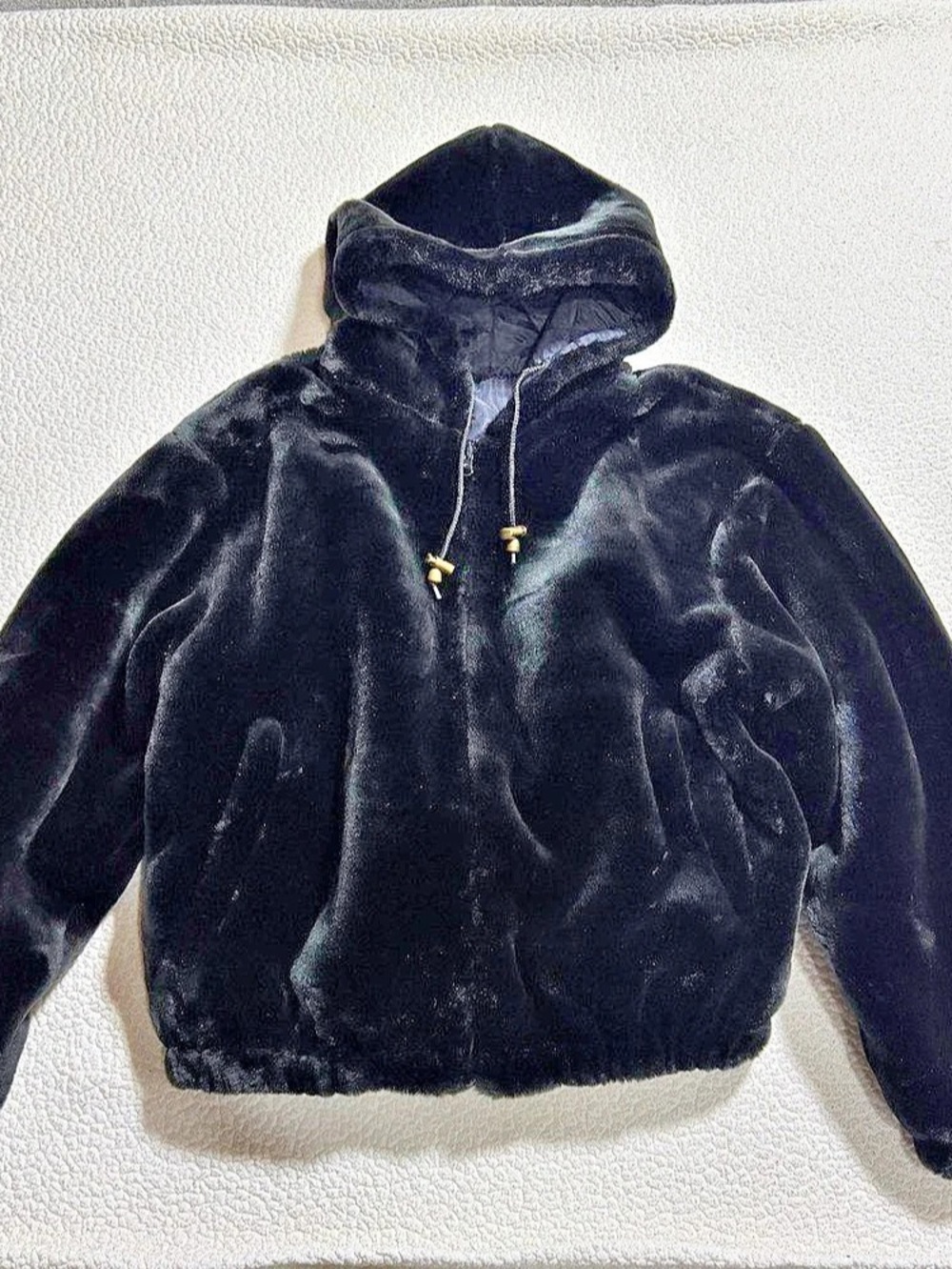 NY Classics Black Hooded Plush Jacket Size Large Like New